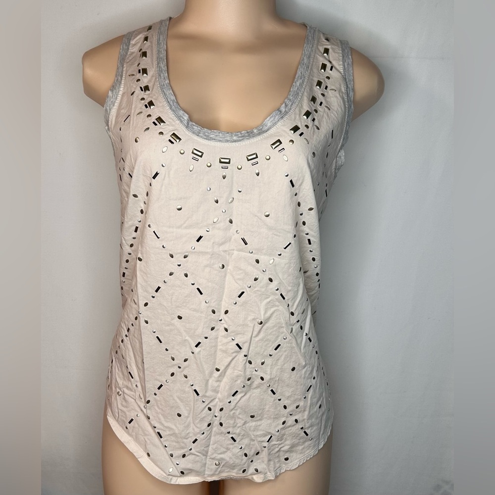 J.Crew Cream Gray Gold Studded Sleeveless Top 100% Cotton Tank Top Size XS